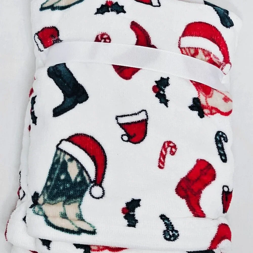 Truly Lou Santa Hat Cowboy Boots Southwest Christmas Hand Towels Set of 2 NEW